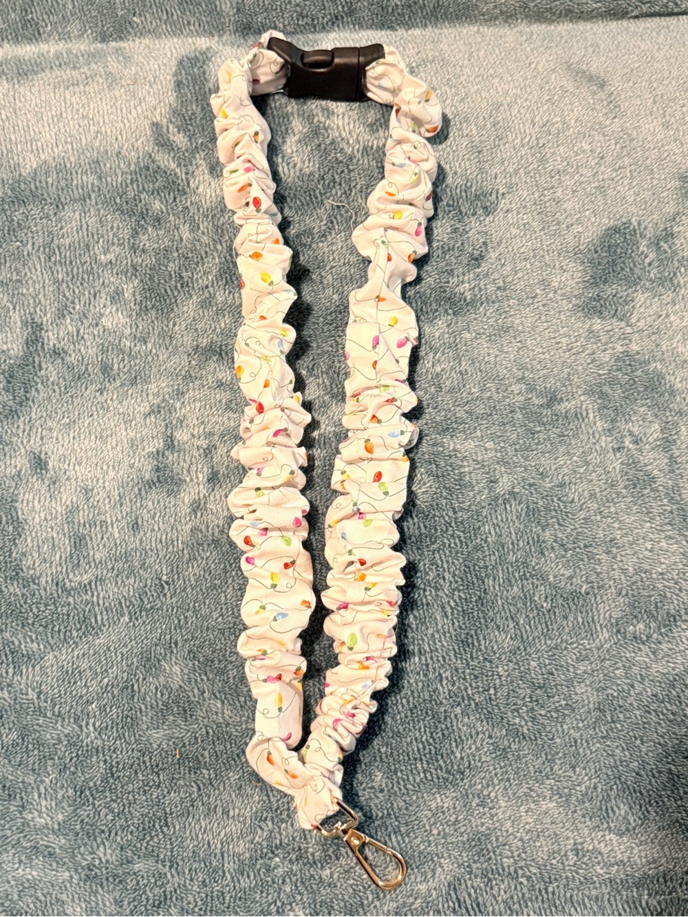 Handmade White Multi-Color Scrunchie Lanyard with Clip Christmas theme